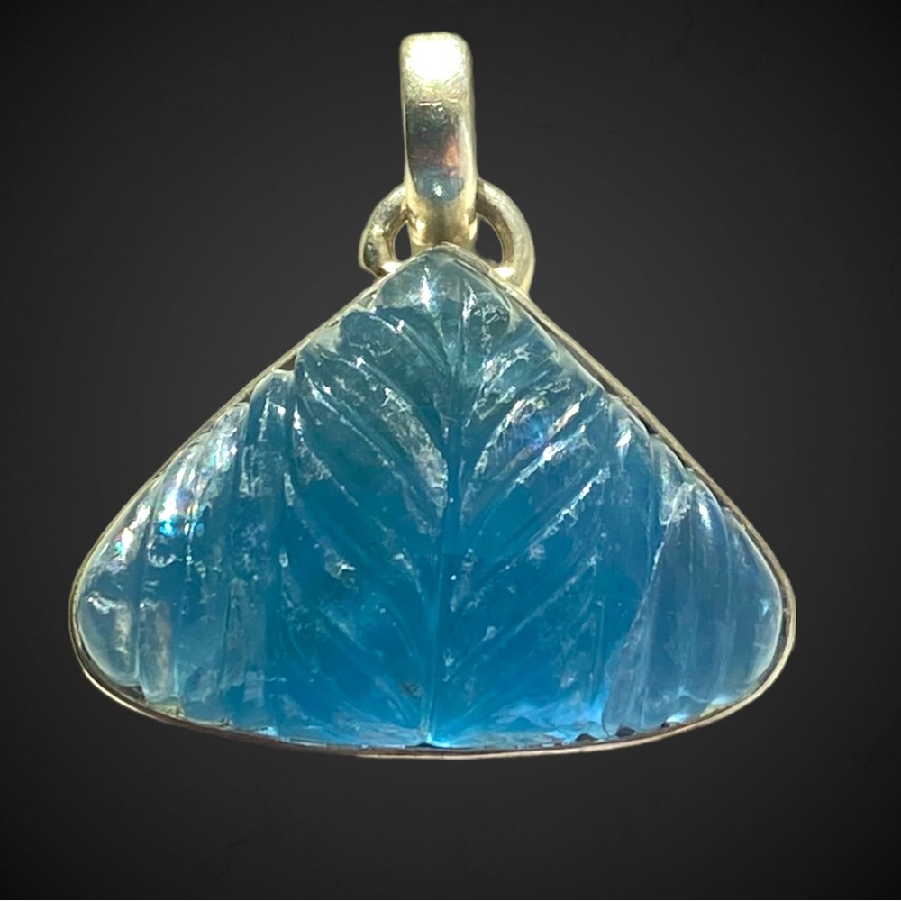 Carved Aquamarine Trillion Pendant Sterling Silver 925